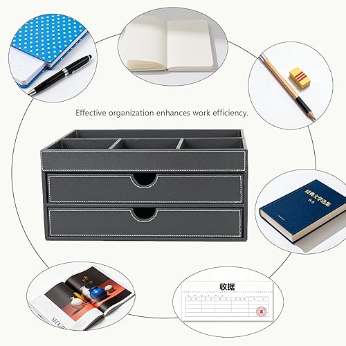 Miniatura 2 de SYRWDXTX Armario de almacenamiento multifuncional para el hogar, archivador de oficina hecho de cuero, cajones y cuatro organizadores separados,