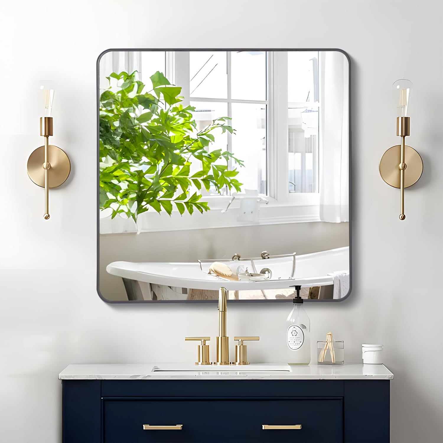 CIVENO Bathroom Mirror, 36"x36" Large Black Framed Mirror, Modern