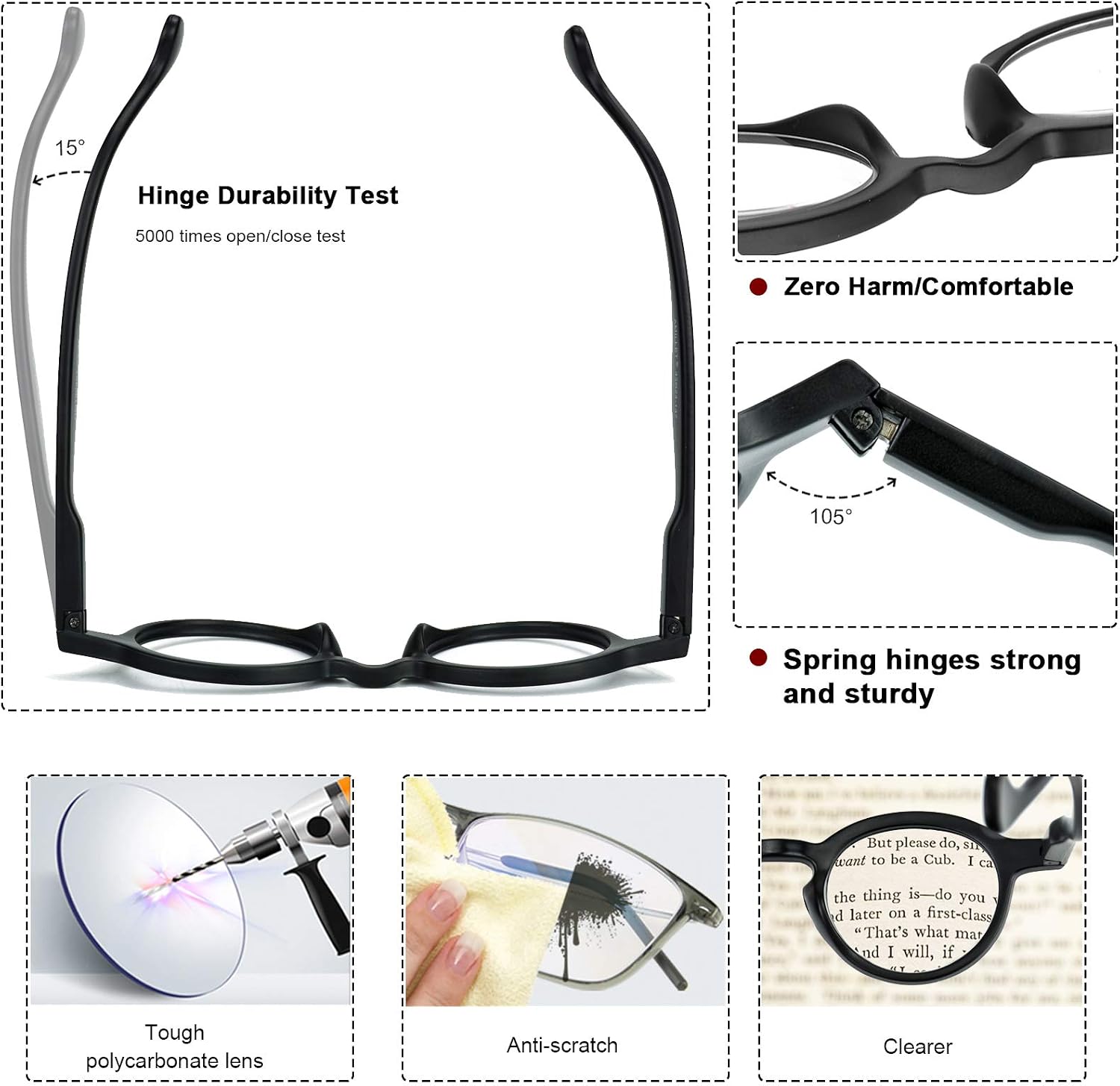 AMILLET 3-Pack Retro Round Reading Glasses Men Women Spring Hinges Lightweight Quality Readers