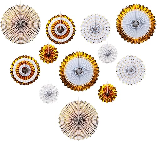 Miniatura 9 de ONUPGO Juego de 12 abanicos de papel, decoración de fiesta, decoración mexicana, para boda, cumpleaños, compromiso, despedida de soltera, baby