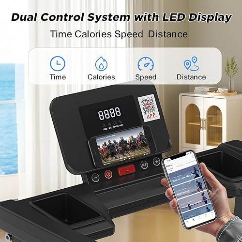 Miniatura 6 de Caminadora plegable con asas, cinta de correr eléctrica ultrasilenciosa de 2.5 HP para el hogar, capacidad de 300 libras, 12 programas, absorción de