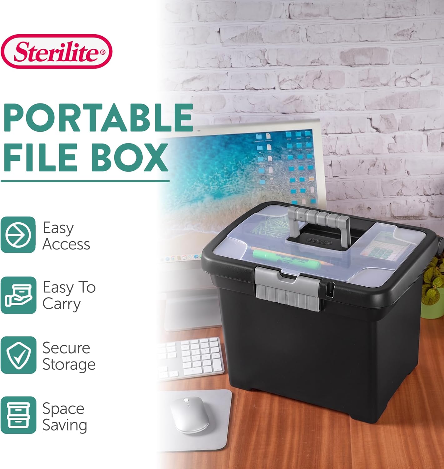 Sterilite Portable Lockable File Box Organizer with Handle and Clear Lid (12 Pack)