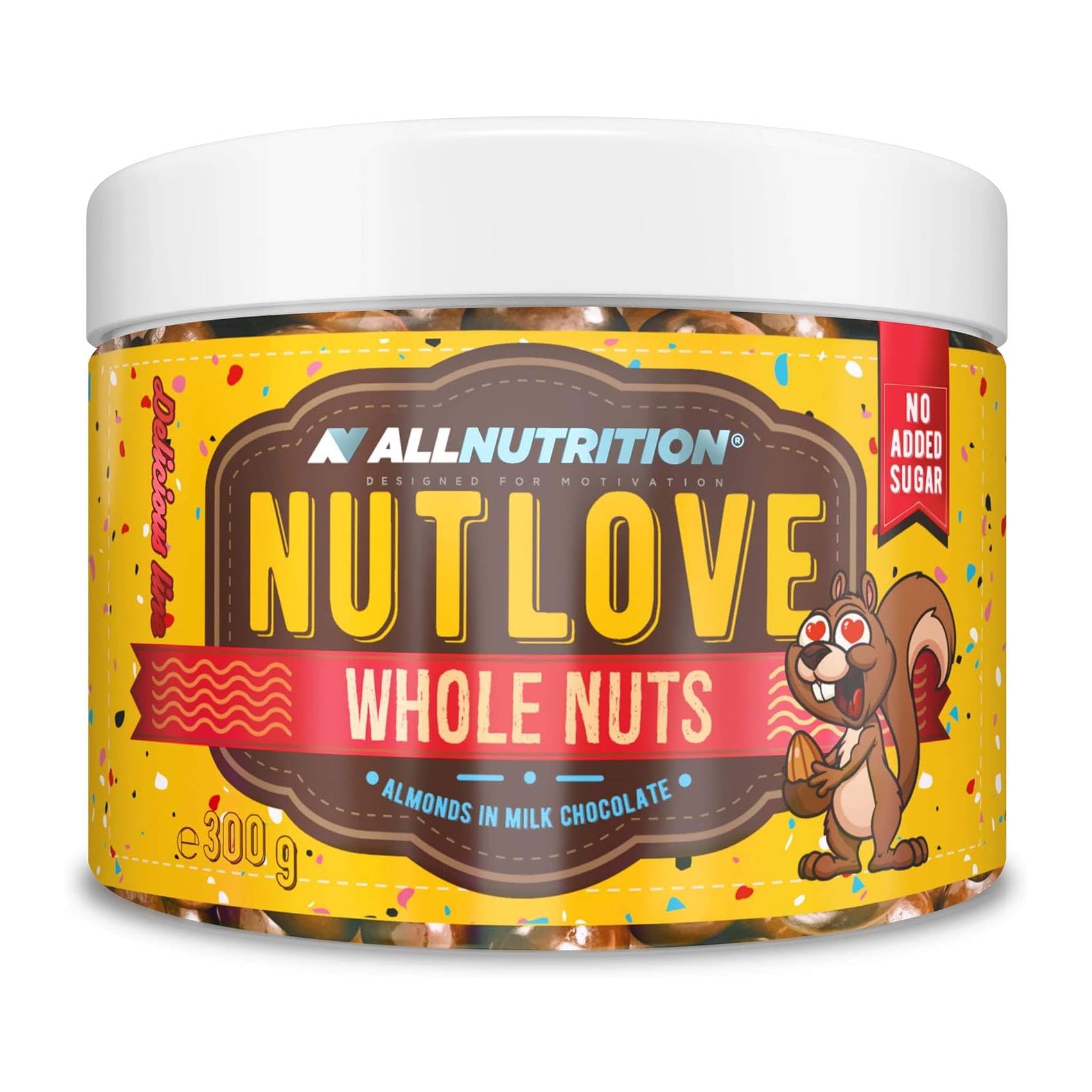 ALLNUTRITION Nutlove Whole Nuts - Almonds in Milk Chocolate and Cinnamon - Sugar Free Chocolates - No Added Sugar Chocolate - Low Calorie Sweets - Healthy Snack - 300g