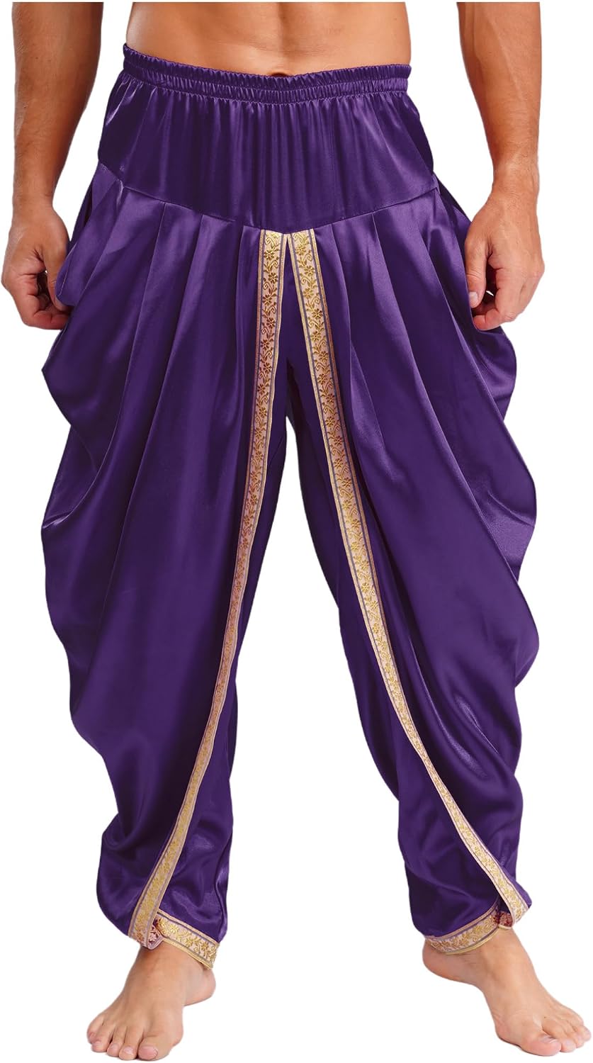 easyforever Men's Satin Harem Pants Lightweight Loose Elastic Waistband Yoga Baggy Trousers
