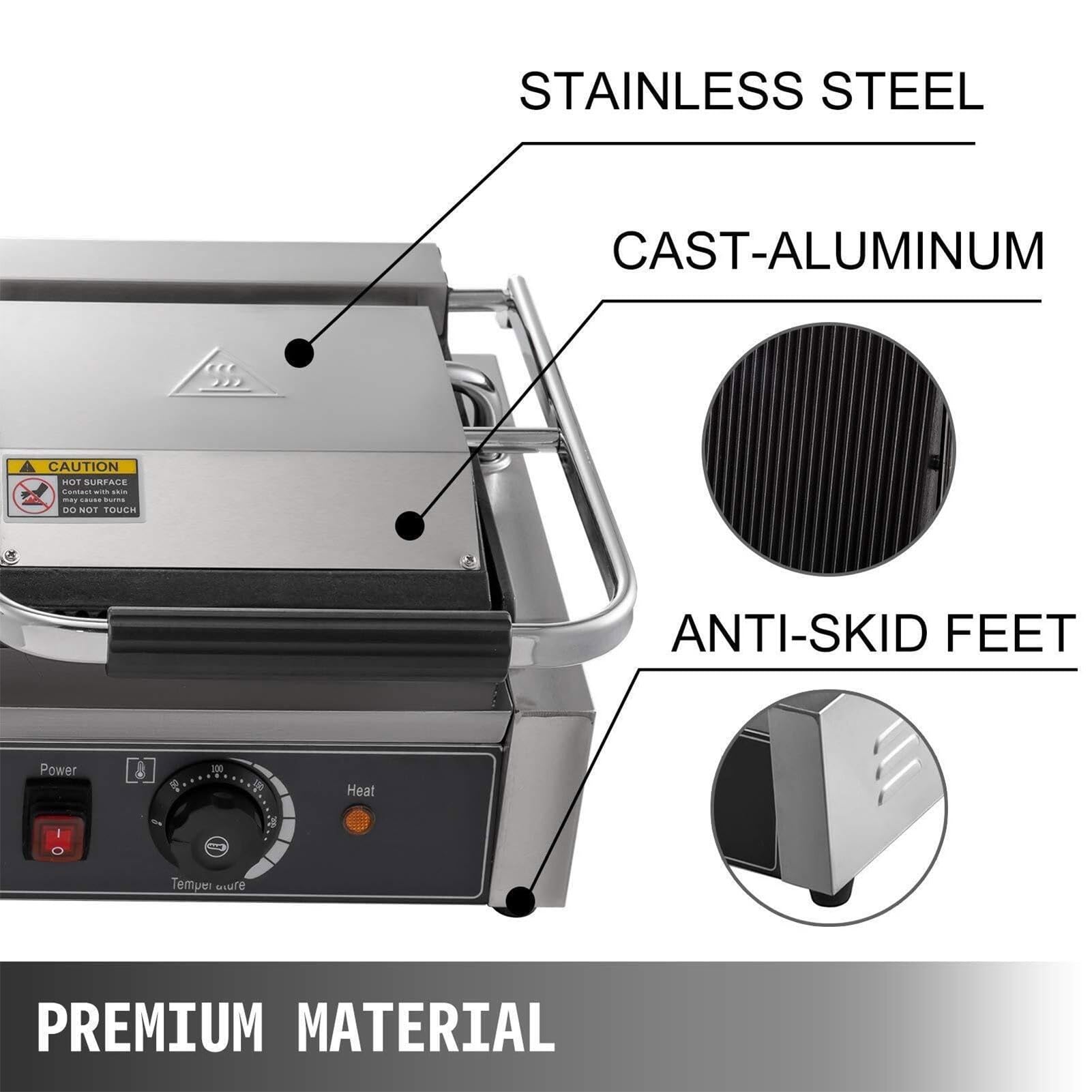 QUTBAG Griglia elettrica per panini, Macchina per Toast per panini a Contatto Commerciale con Controllo della Temperatura di 50-300 ℃, Macchina cuocere Hamburger Antiaderente per preparare Colazione