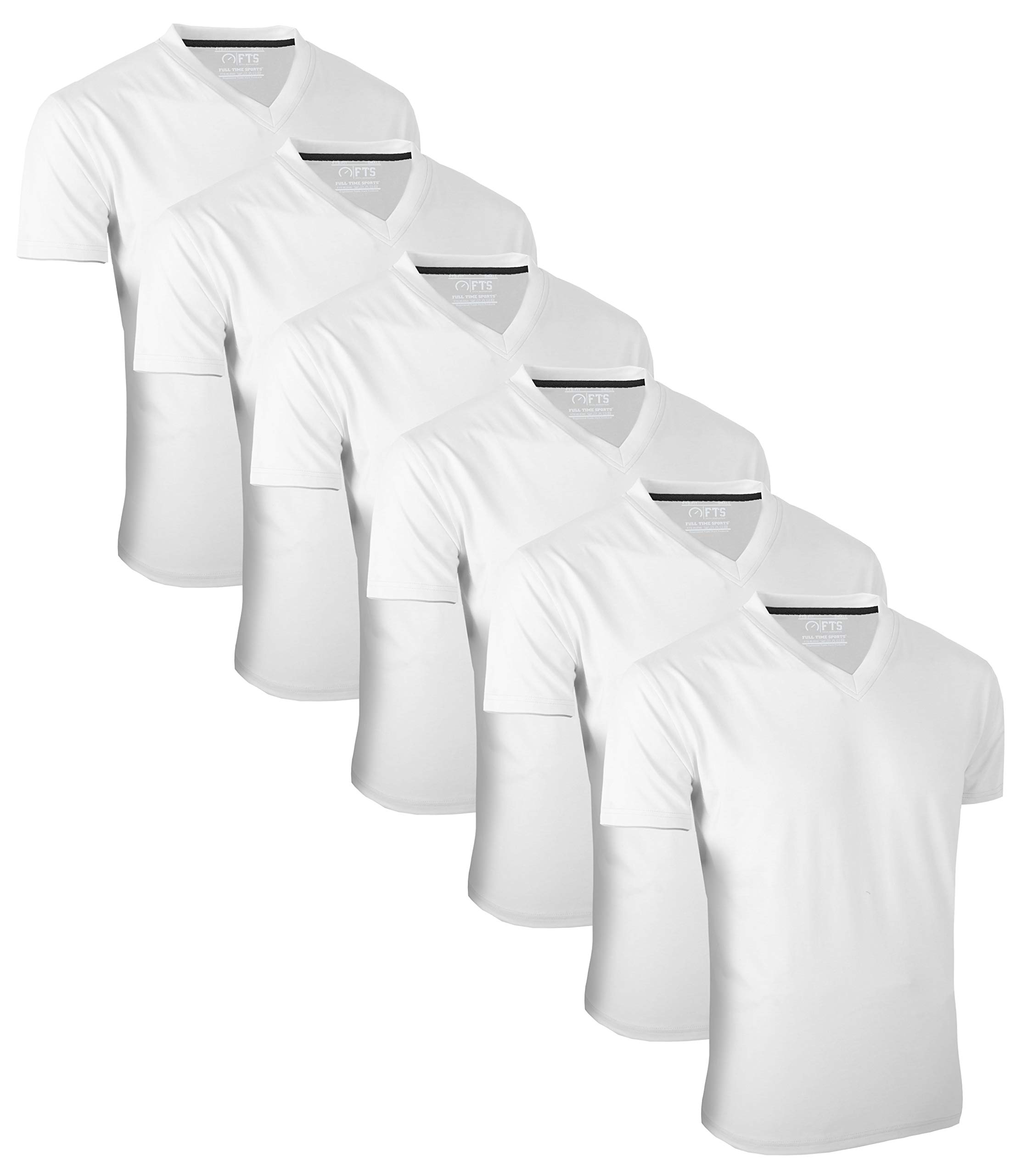 FULL TIME SPORTS® FTS-639 6 Pack T-Shirts à col en V (Large, Blanc)