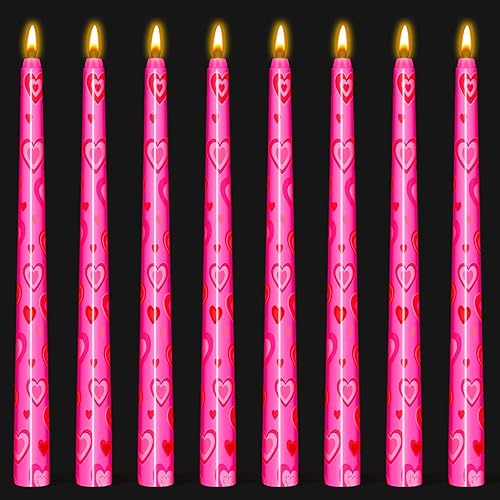 Threlaco 8 velas cónicas para el día de San Valentín, 10 velas cónicas largas, velas cónicas de corazón, velas de boda, vacaciones, regalo para el
