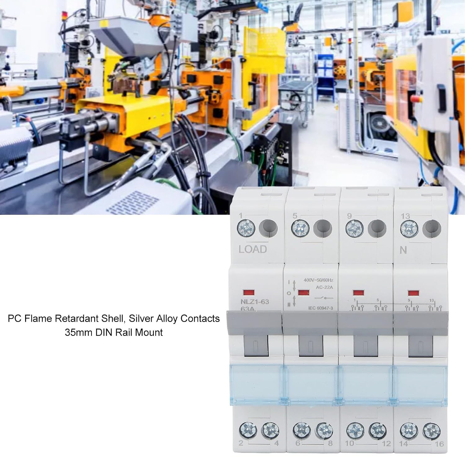 Manual Transfer Switch, 63A 400VAC 4P Power 35mm DIN Rail Mount Transfer Switch, Single Side Interlock Circuit Breaker Isolating Switch with 3 Color Window