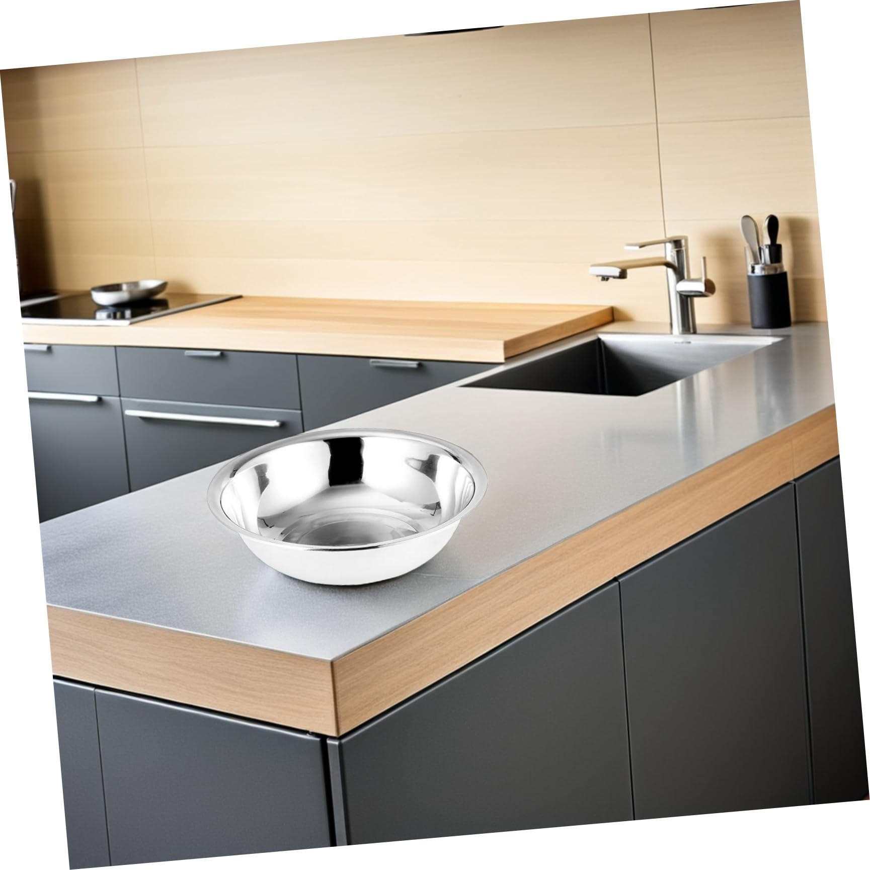 Abaodam Bassine à Légumes en Acier Inoxydable Épais, Fond Plat Argenté