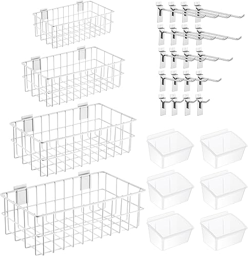 Miniatura 8 de Barydat Juego de 35 accesorios de pared de metal ventilado, incluye cestas de alambre de metal ventilado, contenedores de almacenamiento y ganchos