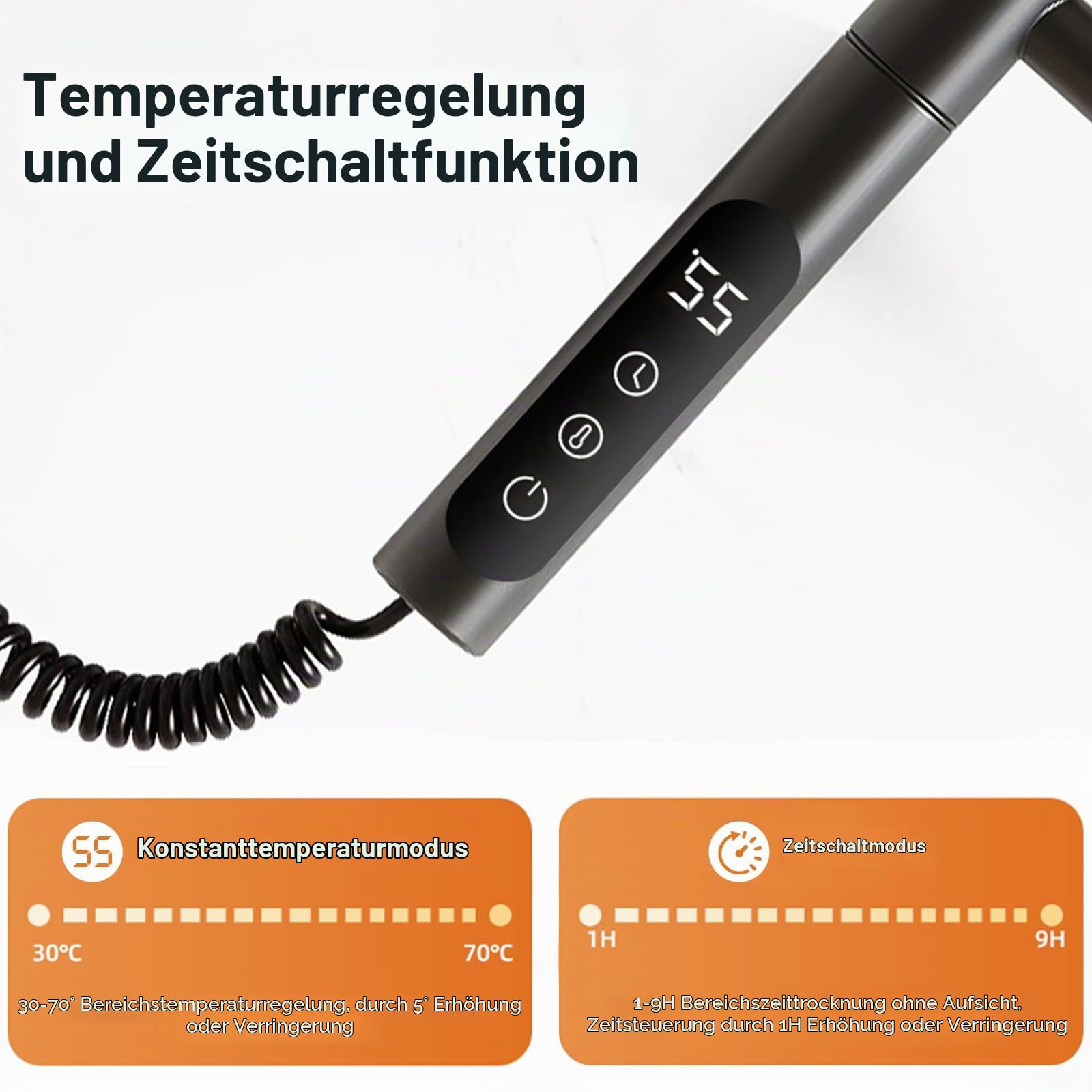 180°Drehung Bad Handtuchtrockner Elektrisch Handtuchheizkörper Elektrisch Handtuchwärmer Elektrisch Badheizkörper Heizkörper 220V 71w Mit Timer Und Thermostat 30-70℃ Schwarz