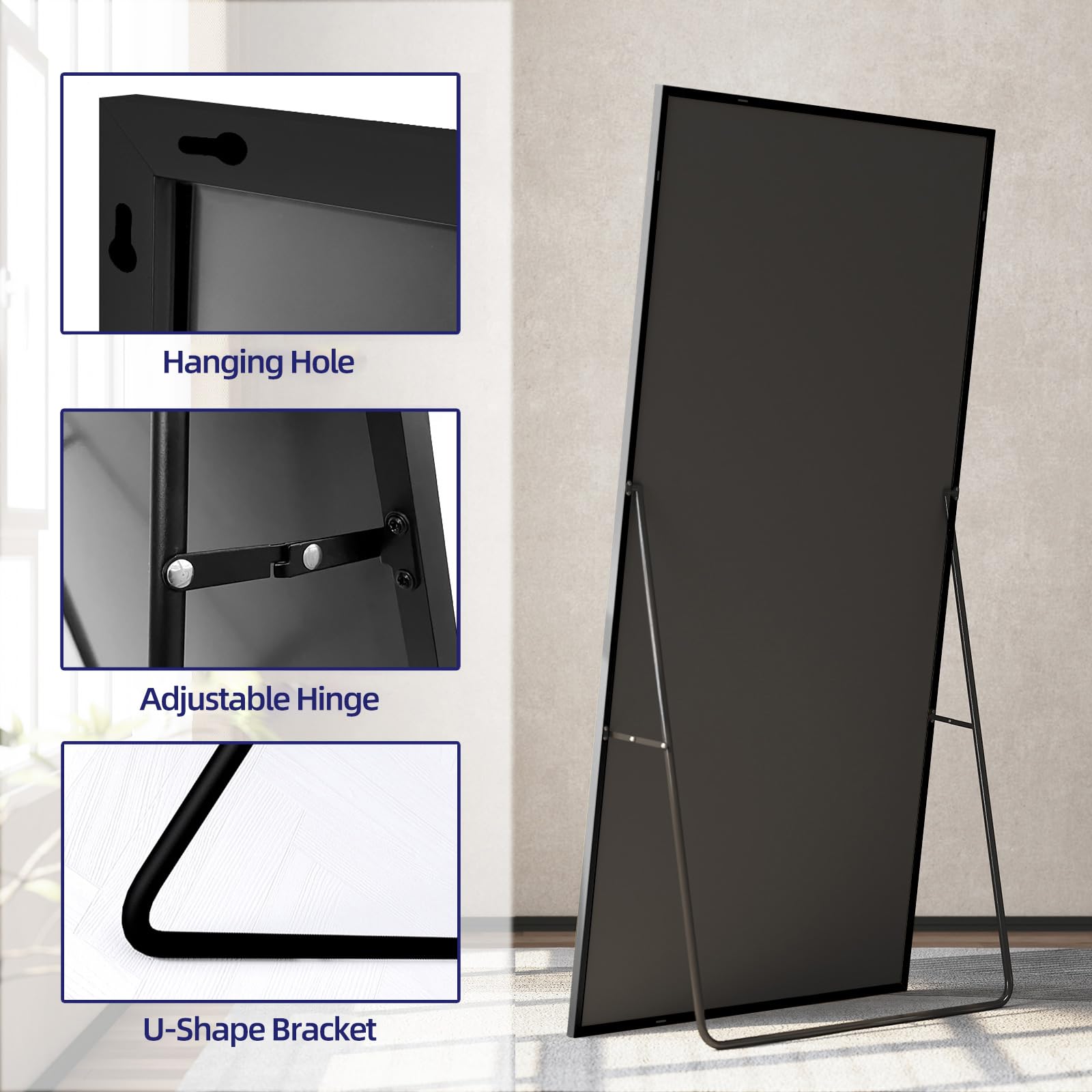 Specchio A Figura Intera BEAUTYPEAK 81x180 Cm – Grandi Specchi Da Pavimento O Parete Con Cornice Sottile In Alluminio - 2