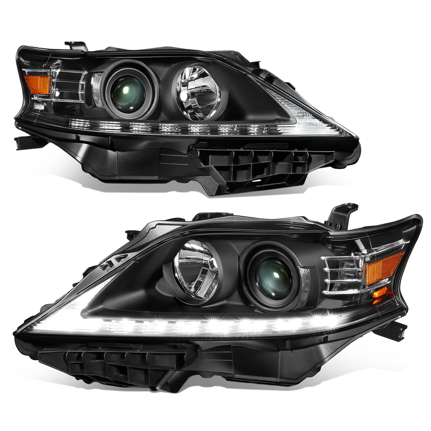 DNA MOTORING HL-OH-RX35013-BK-AM Pair of LED DRL Projector Headlights Compatible with 13-15 Lexus RX350 RX450H,Black/Amber