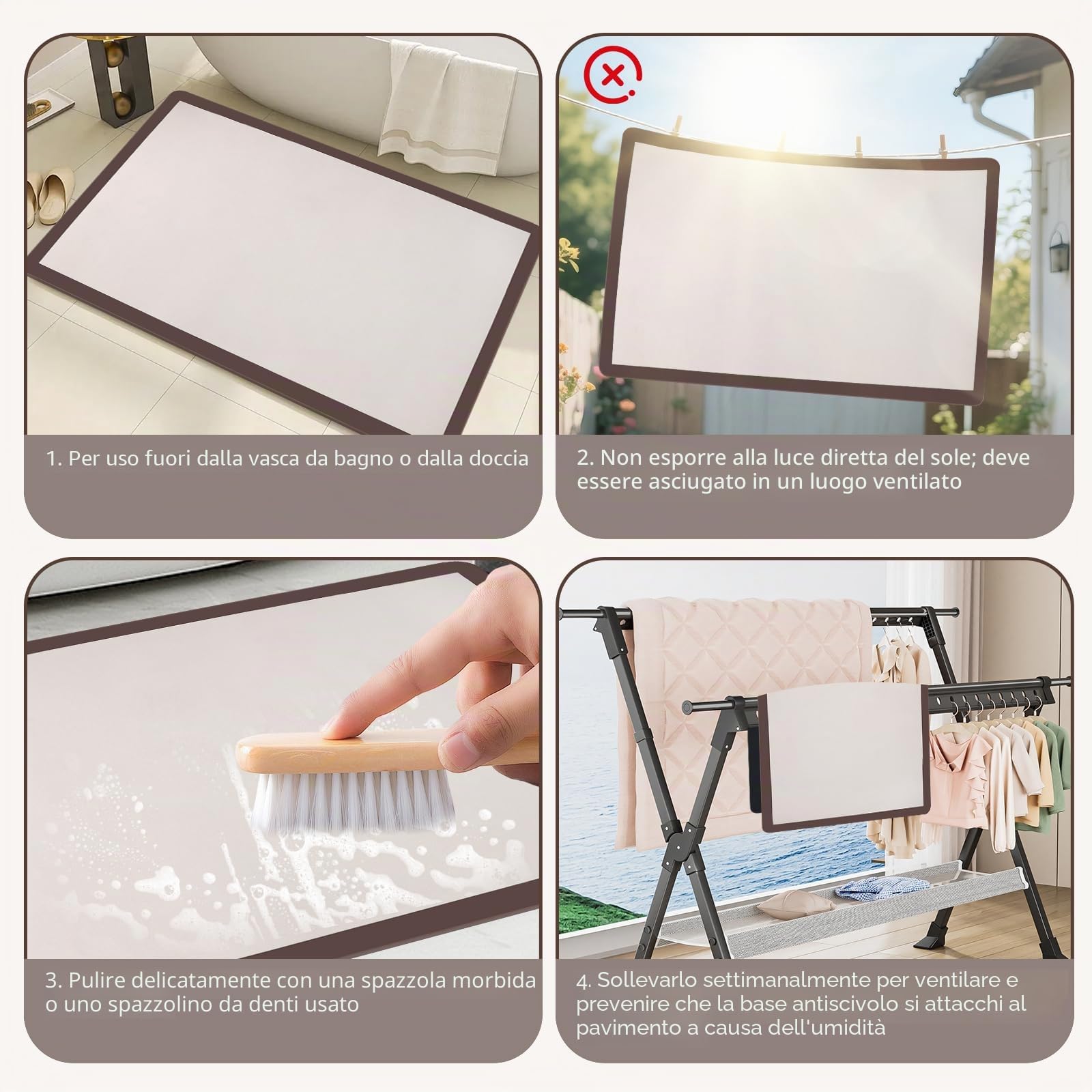 Genérico Tappetino da bagno per diatomee, assorbente, antiscivolo, 50 x 80 cm, colore beige