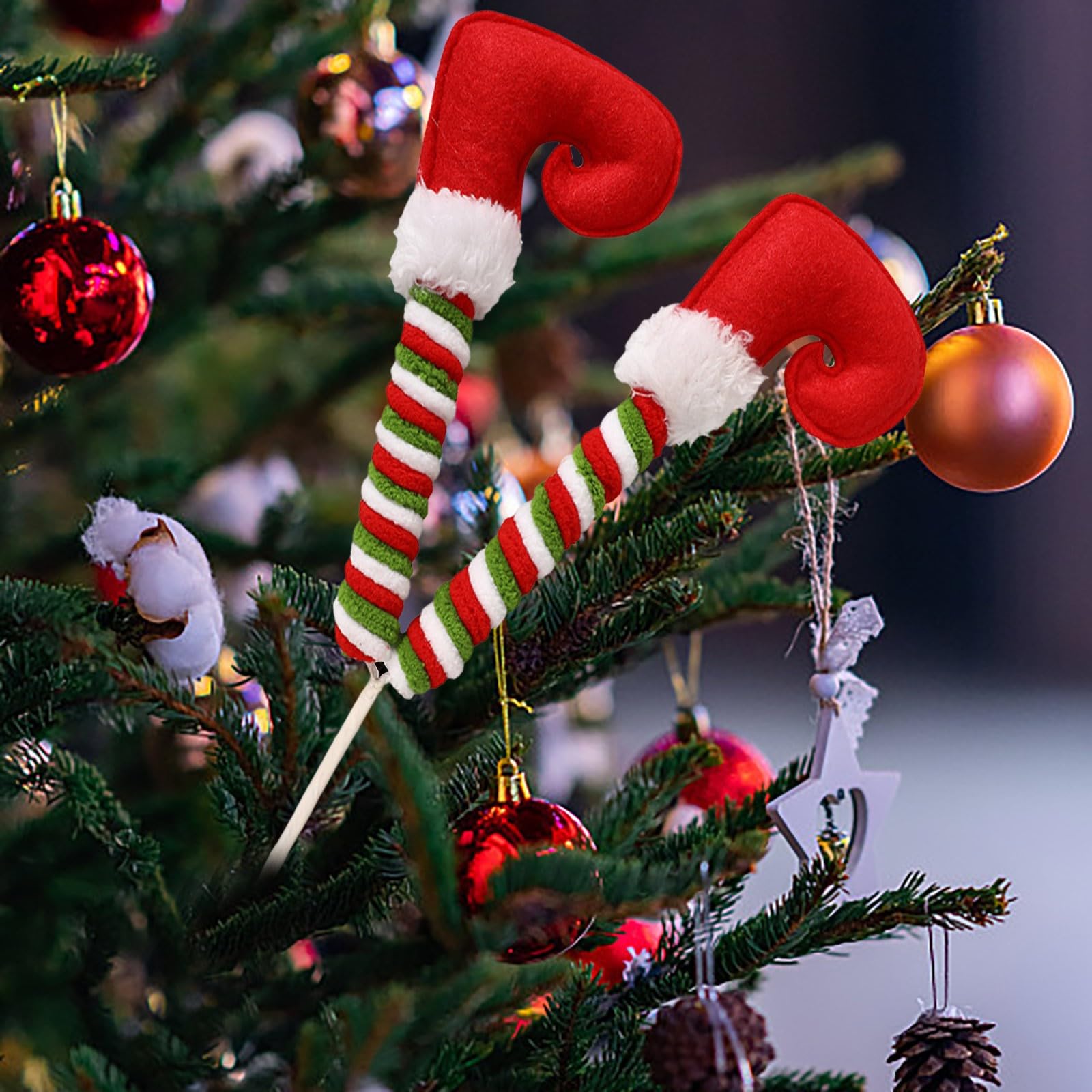 Corlidea C Hristmas Elf Legs Picks, Hristmas Decorations Tree Picks, Red White Peppermint Lollipop Hristmas Picks For Tree, Elf Feet Tree Ornaments For Hristmas Tree Xmas Tree Topper Home Decorations