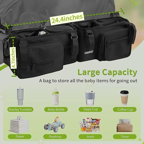 Miniatura 7 de Organizador doble para cochecito compatible con BOB Duallie y Baby Jogger City Mini GT2 cochecito doble, accesorios para cochecito de bebé doble con