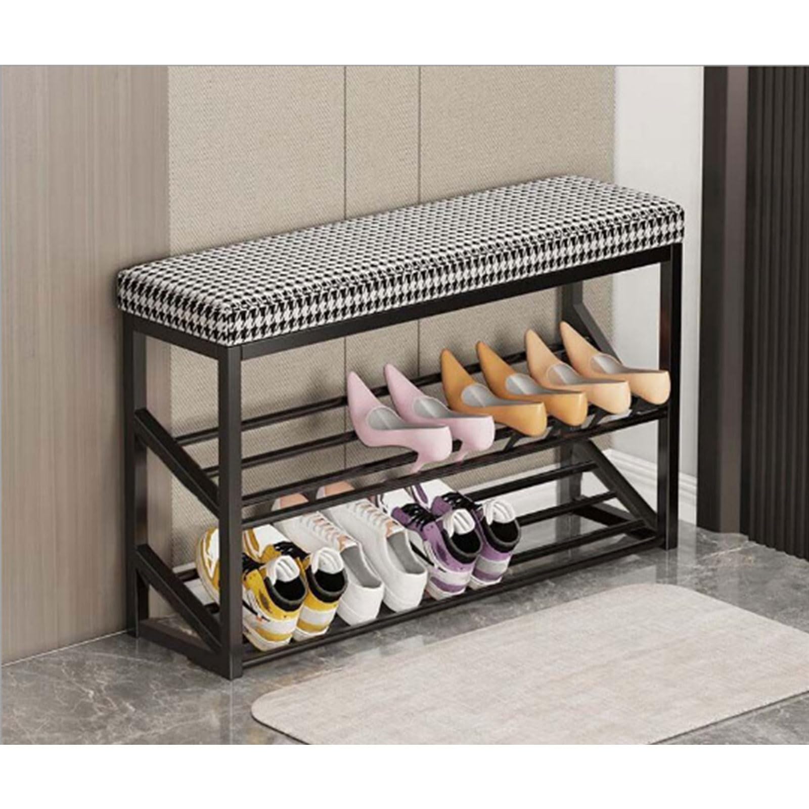 Tabouret de luxe pour chambre et salon banc moderne en pied-de-poule