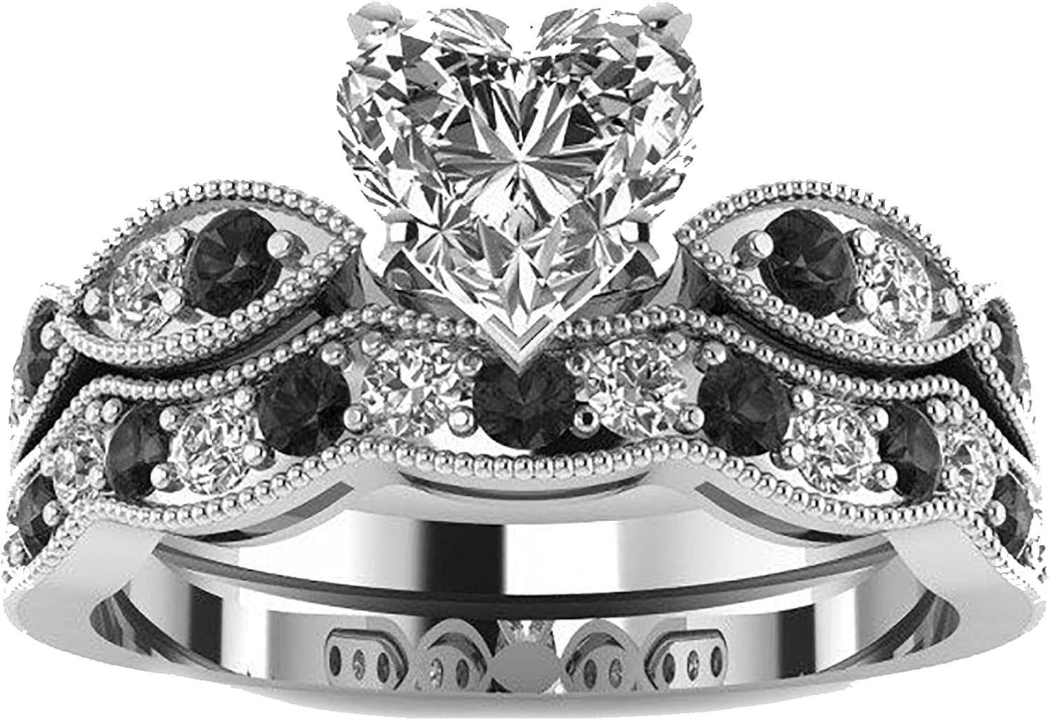 Jeulia 3 Carat CZ Solitaire Engagement Rings Halo Milgrain Heart Cut Sterling Silver Ring Set Promise Engagement Wedding Anniversary Rings Bridal Sets for Women