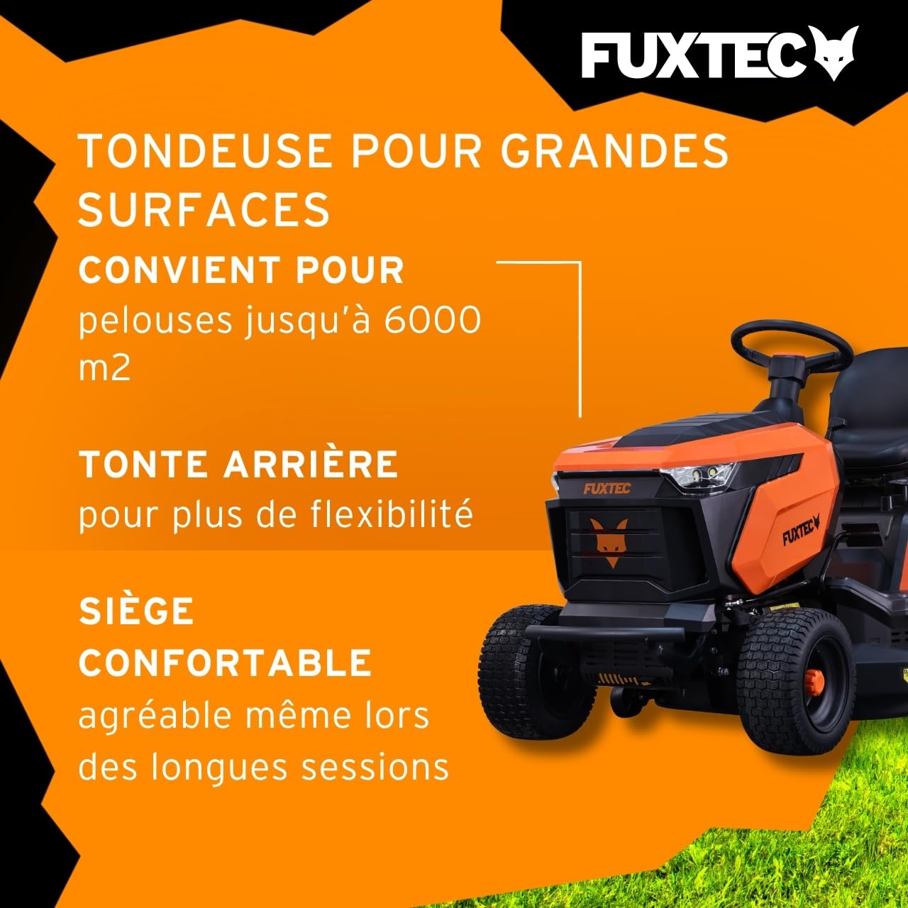 FUXTEC Tondeuse autoportée FX-RMT84M - Tondeuse autoportée à Essence avec Largeur de Coupe 83 cm - Moteur 8,8 KW 432 cm³ - 6 hauteurs réglables - bac 280 L - Marche arrière RMO - boîte Manuelle 5+1
