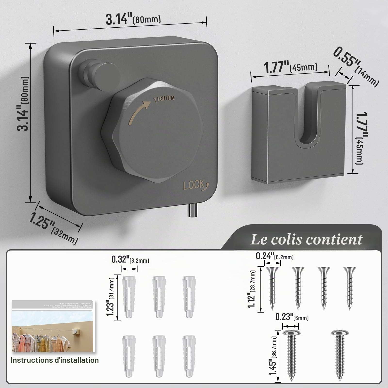 Séchoir Extensible INOX 4,2m - Anti-Affaissement & Auto-Rétractable - Support 20kg - Installation Murale (Salle de Bain/Balcon/Buanderie) -Gris