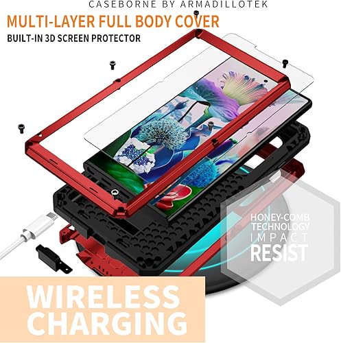Miniatura 6 de BNMJVJL Funda de metal compatible con Samsung Galaxy S23 Ultra metal militar resistente a prueba de golpes resistente al aire libre color rojo