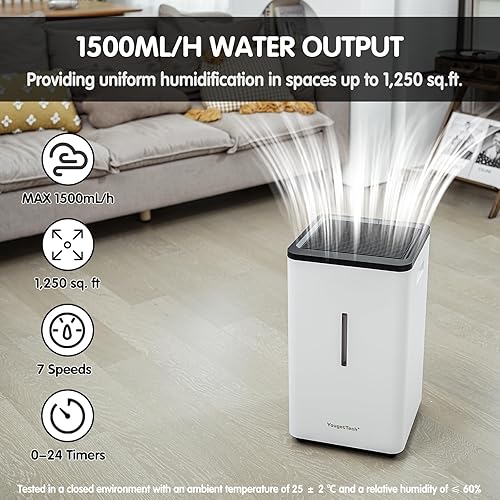 Miniatura 6 de Humidificadores evaporativos para gran espacio vital, humidificador de tanque de 1.8 galones (6.5 L) para toda la habitación, humidificadores fríos