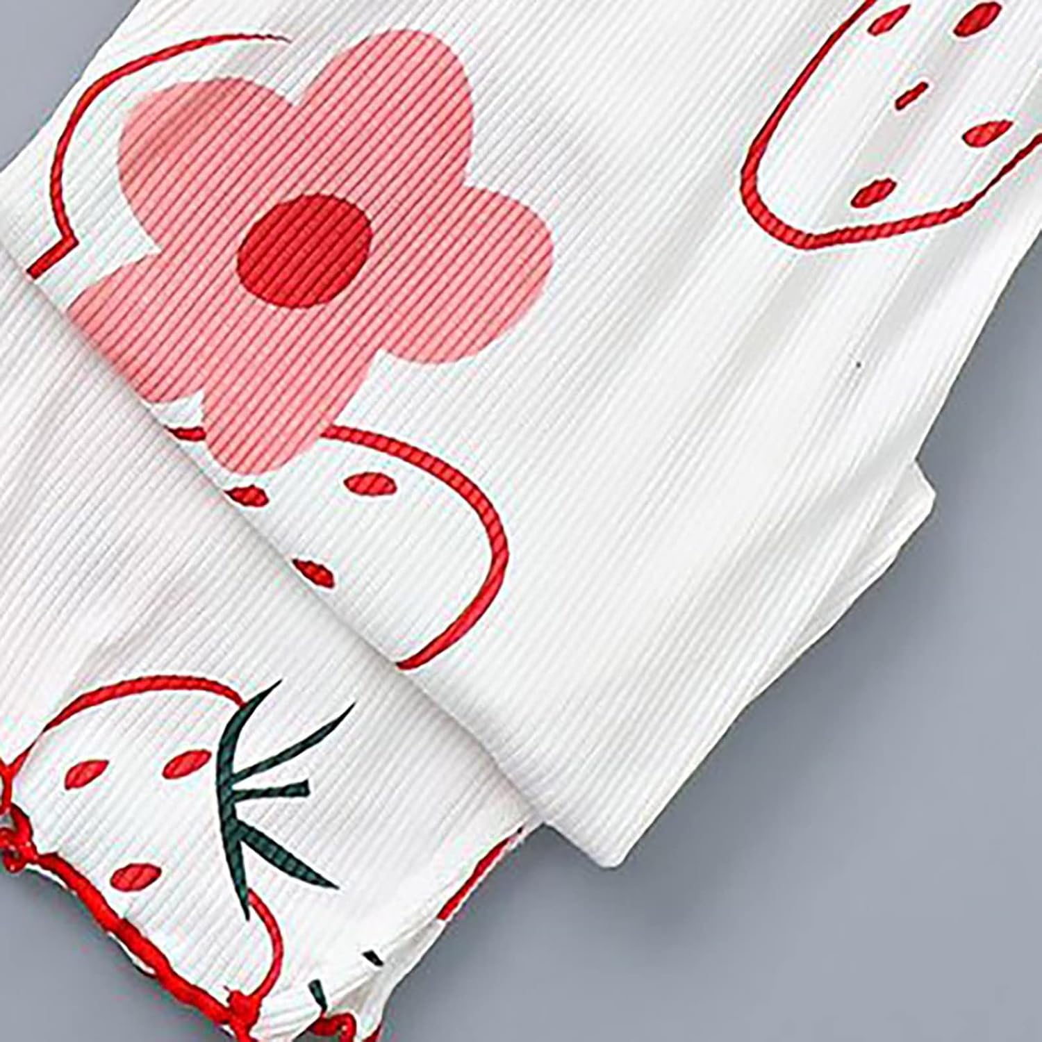 Tween Girls Cotton 𝐏a𝐣ama Set Short Sleeve 𝐏𝗝s Ruffle Trim Matching 𝐏ajamas Cute Strawberry 𝐋oun𝐠ewear Outfits