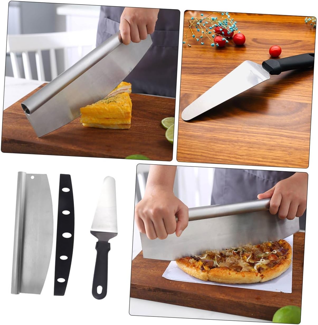 2pcs Pizza Cutter and Peel Set, Stainless Steel Pizza Cutting Tool with Pp Handle, Semi-circle Blade Slicer for Kitchen and Home Use