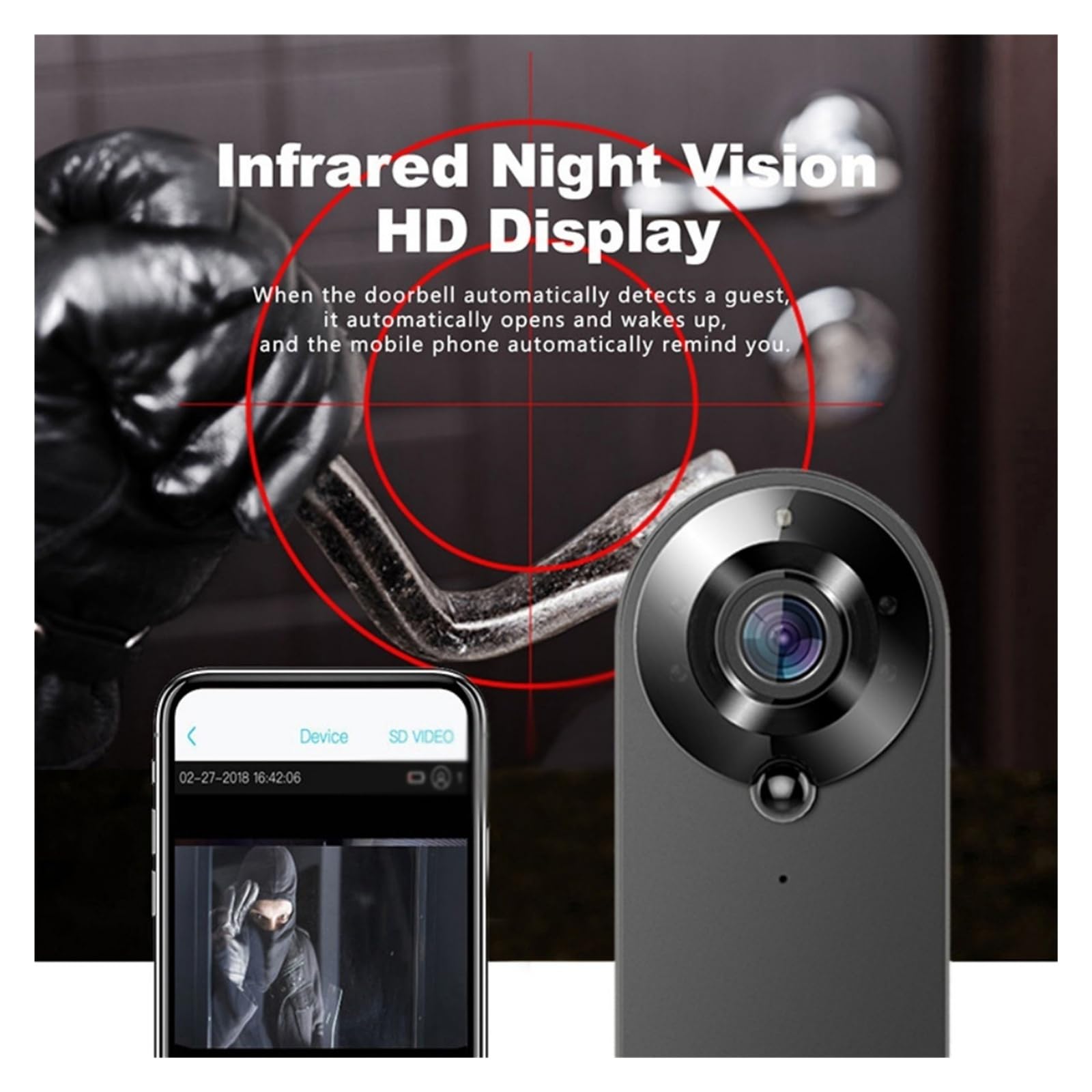 Timbre inalámbrico WiFi 1080P con videoportero y cámara for casa Inteligente, protección de Seguridad. Vista Amplia