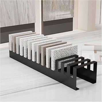 Porcelain Tile Display Rack Desktop Glass/Marble Organizer Shelf, Metal Ceramic Sample Holder for Trade Show Store Shopping MallsBlack,1PC