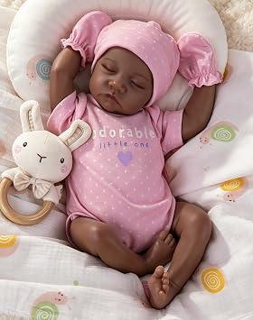 Aori Lifelike Reborn Baby Dolls Black - 18-Inch Realistic American Newborn Real Life Black Girl with Feeding Kit & Gift Box for Kids Age 3+