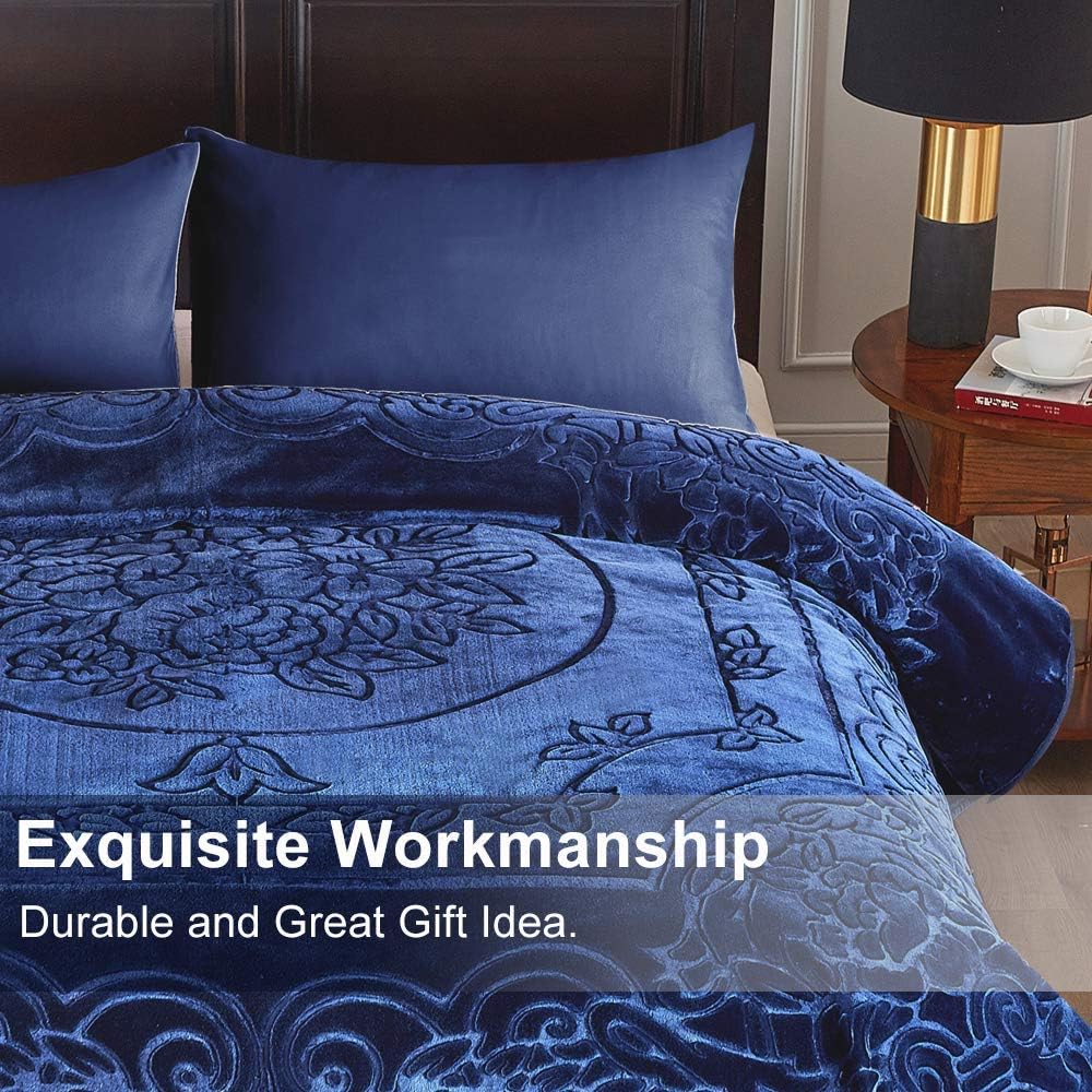 JML Soft Fleece Blanket King Size, Fluffy Korean Blanket Heavy for Winter, 85x95 Inches - 9 Lbs, Single Ply, Cozy Thick Warm Raschel Fleece Embossed Home Bedding Decor, Navy - Image 7