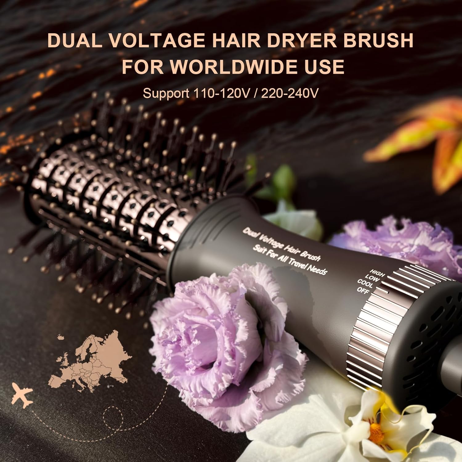 Travel Dual Voltage Hair Dryer Brush 4-in- 1,Portable Mini Hot Air Blow Dryer Straightener & Curler Brush,Titanium Oval Blowout Styler Volumizer Tools-Dark Chocolate - Image 7