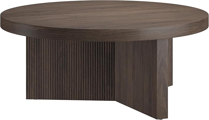 Henn&Hart 32" Round Wood Pedestal Coffee Table for Living Room, Family Room