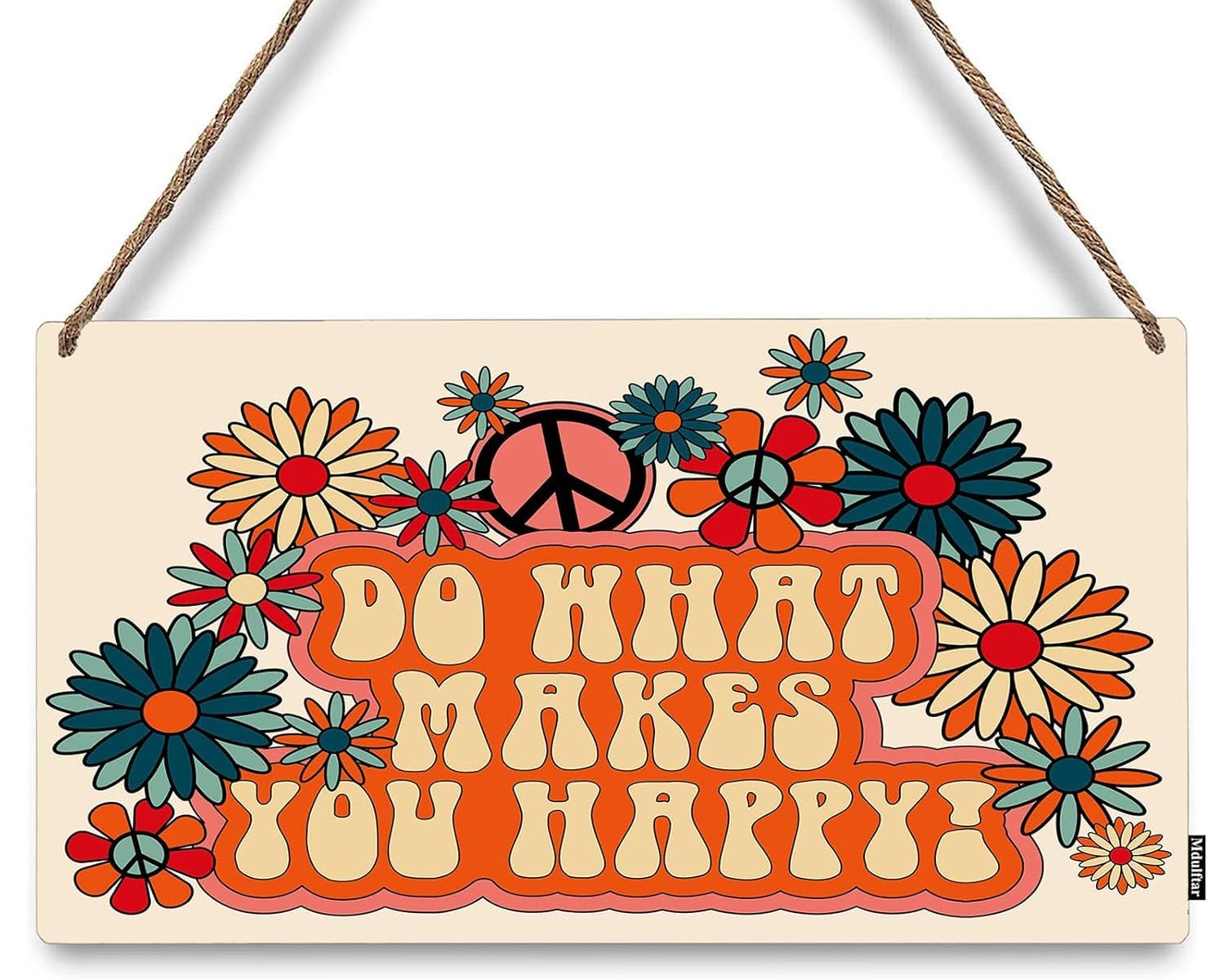 Mandala Soul Do What Makes You Happy Sign with Vintage Floral Decorative Door Sign for Front Door Yard Porch Hanging Home Decor