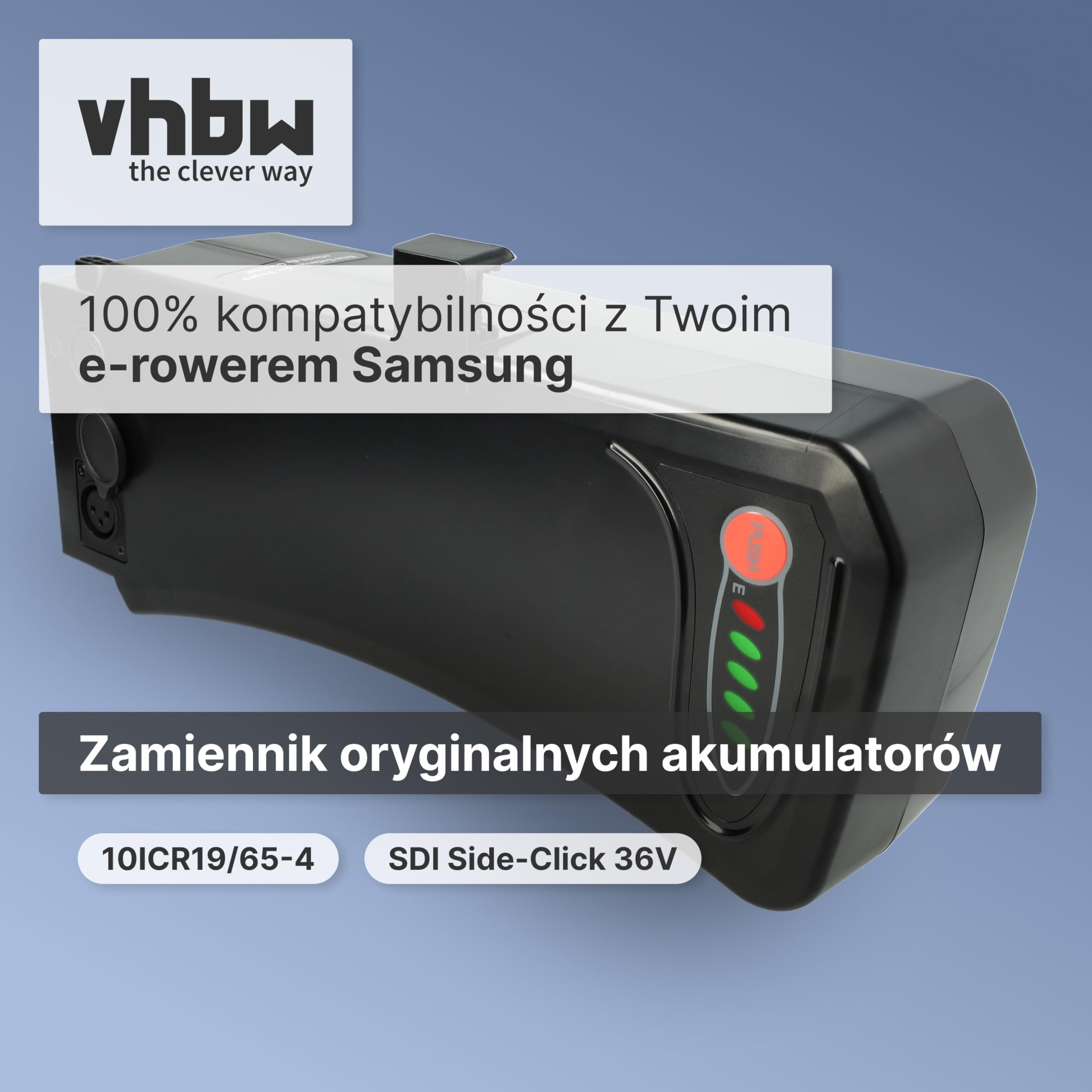 vhbw Akumulator Zastępczy dla Samsung 10ICR19/65-4, SDI-3610C, SDI-3611C, SDI-3612B do E-Bike (10,4 Ah, 36 V, Li-Ion) - Czarny