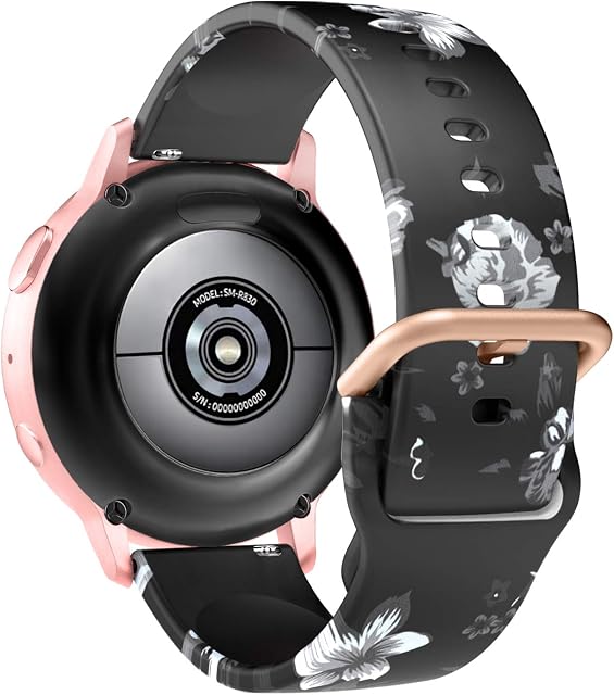 MoKo Strap Compatible with Samsung Galaxy Watch 4/4 Classic/Galaxy Watch 3 41mm/Galaxy Watch Active 1/2/Galaxy Watch 42mm, 20mm Pattern Print Soft Silicone Replacement Watch Band, Black & Gray