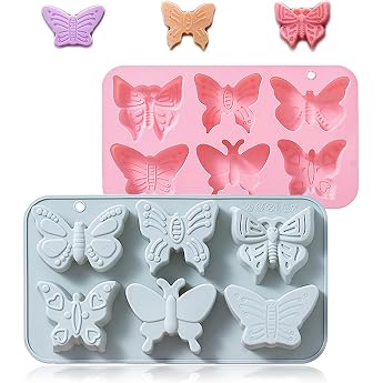 6 Holes Butterfly Silicone Mould Pack of 2 Cartoon Insects Chocolate Moulds Chocolate Moulds Non-Stick Flexible Silicone Mould for Cakes Jelly and Mousse Ideal for DIY Projects in the Kitchen