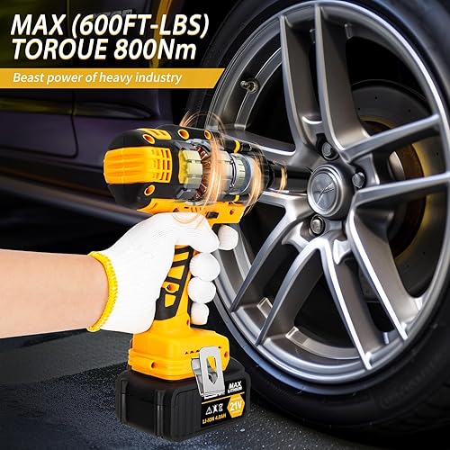 Miniatura 4 de Canbrake Llave de impacto inalámbrica, pistola de impacto de batería de 800 N.m (600 pies-libras), llave de impacto de potencia de alto par de 12