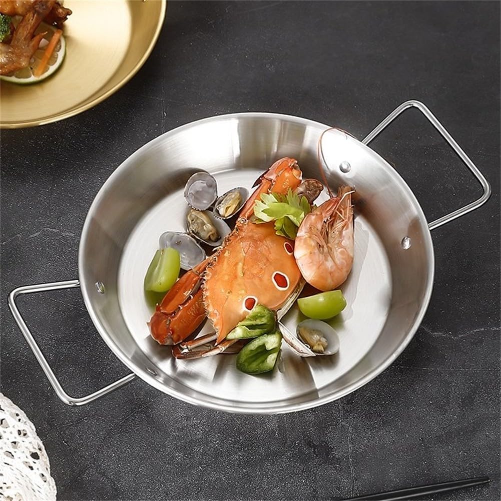 Pentola Per Paella In Acciaio Inox Con Doppi Manici – Fondo Piatto, Esterno Lucido, Diametro 28 Cm
