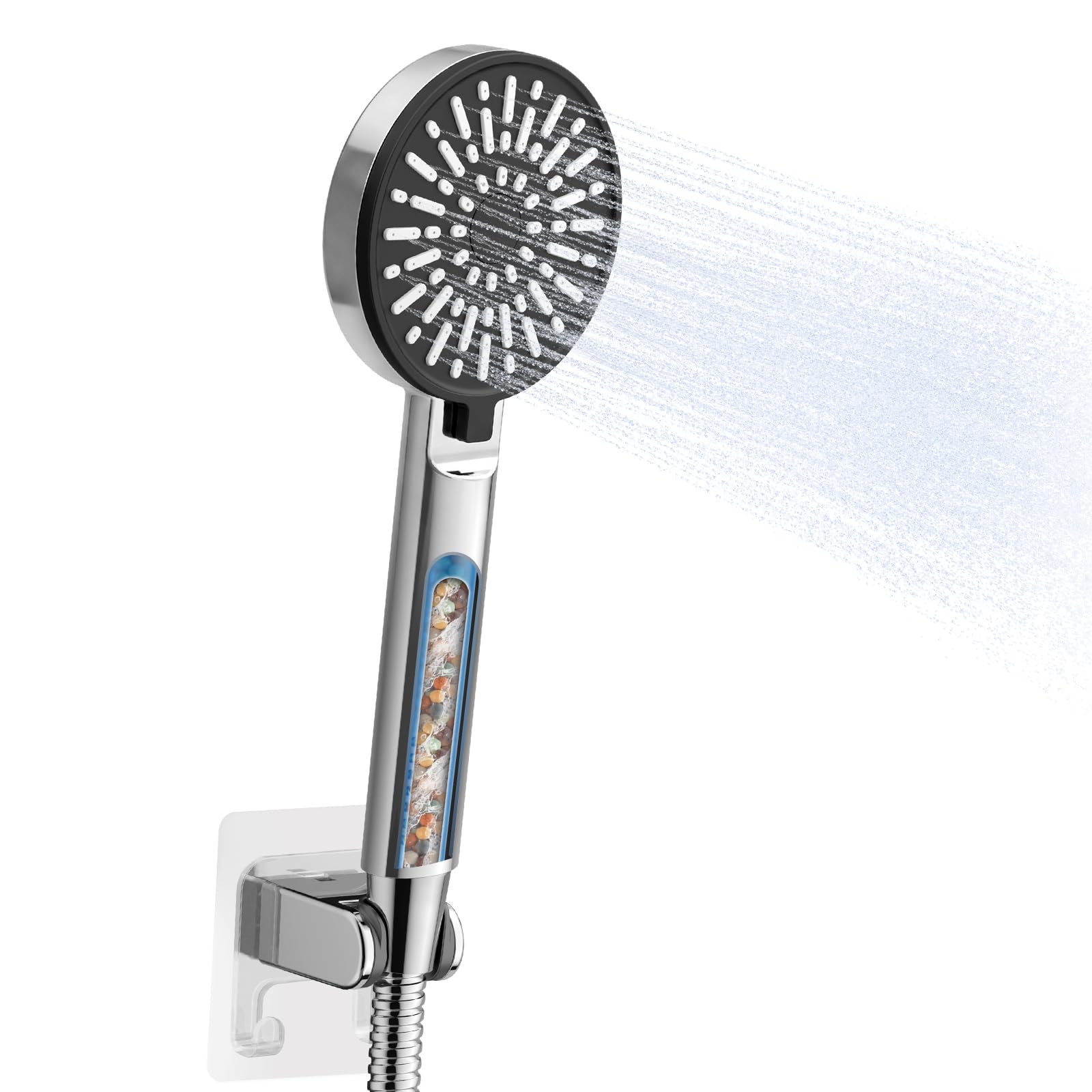 OFFO Filter Shower Head and Hose Set, 3 Spray Modes Handheld Shower Head with Replaceable Cartridge for Water Purification, Chrome