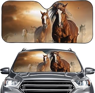 Xoenoiee Horse Pattern Windshield Sun Shade with Suction Cups, Foldable Car Sunshade Windshield Sunshade Block UV Rays Cover for Cars Since Trucks Van