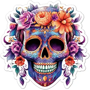Sugar Skull Flowers Vinyl Decal Sticker- 5.75