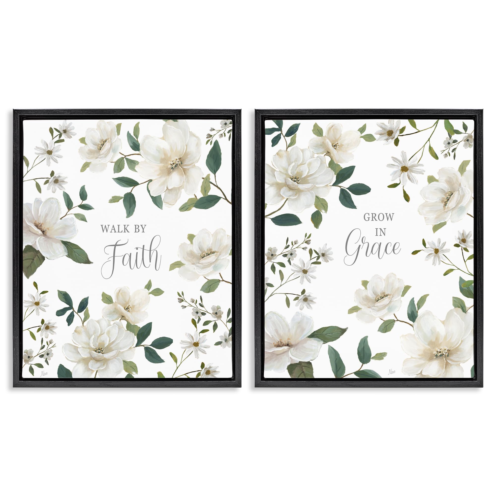 Stupell Industries Jet Black (Matte) 'Spiritual Faith Sayings With Florals', 2Pc Floating Frame Art Set 2, Black, 17 X 21 Inches, Easy To Hang And Sturdy, Made In Usa, By Nan