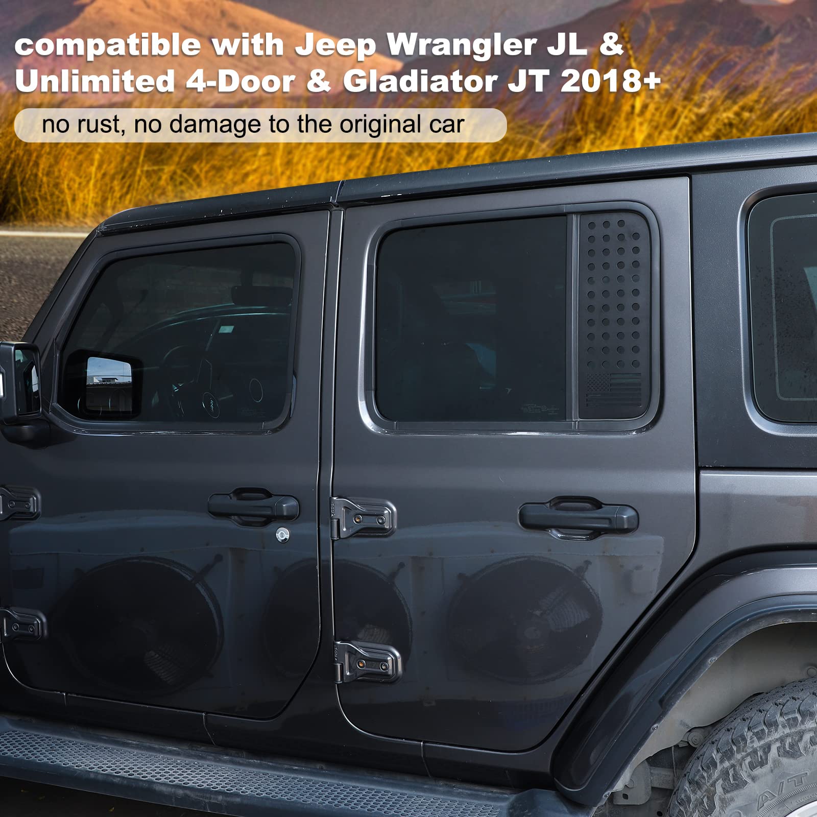 Decalcomanie finestrini posteriori Jeep Wrangler JL Unlimited 4 porte 2018-2022 Gladiator JT bandiera Stati Uniti