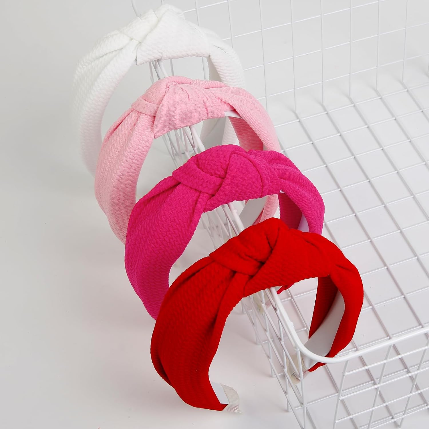 WOVOWOVO 4 Packs Knotted Headbands for Women, Fashion Wide Head Bands for Women's Hair Non Slip Boho Hairbands Red Pink White Hair Accessories