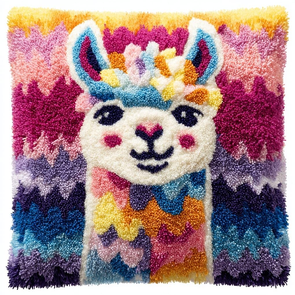 WallustrioaW Latch Hook Pillow Kits 43x43cm,Animal Alpaca