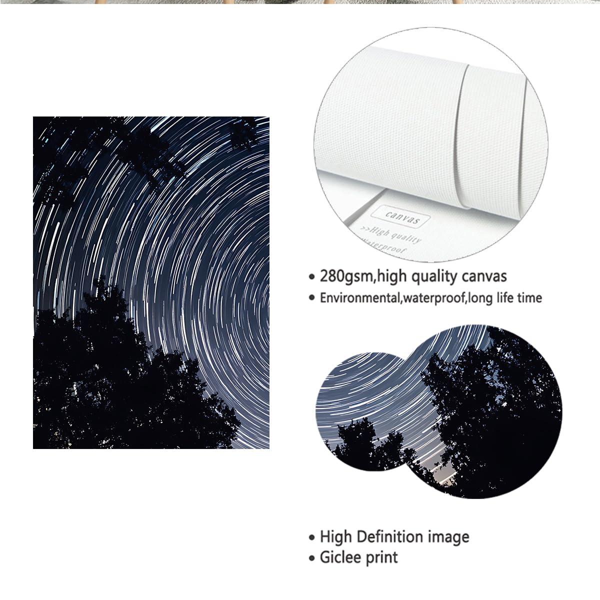 Via Vela Toile de nuit étoilée Art mural Galaxie Forêt Estampes Affiches du ciel nocturne Fresque Vue moderne pour la décoration de la chambre et du salon 80x100cm