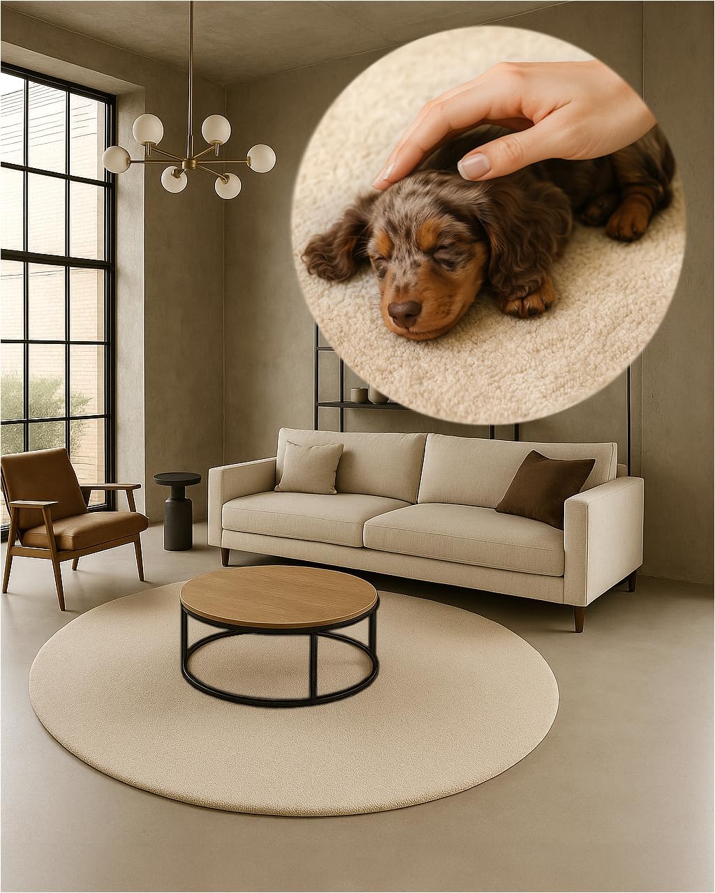 TEXMAXX Weicher Kurzflor Teppich Wohnzimmer mit rutschhemmender Rückseite (120 x 120 cm Rund) - Modern für Flur, Esszimmer und als Schlafzimmer Teppich in Beige - Waschbar bis 30 Grad