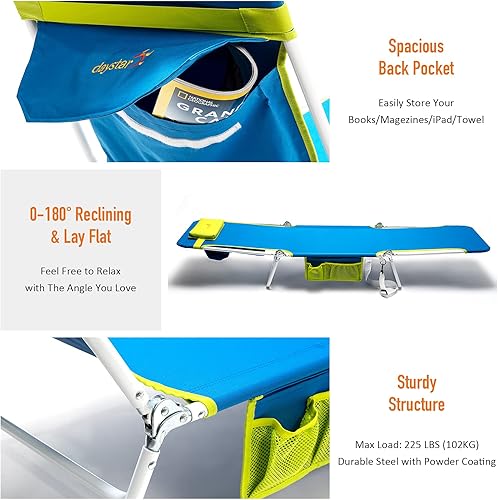 Miniatura 7 de SUNNYFEEL Sillón de playa, sillas de playa reclinables al aire libre, paquete de 2 sillas planas, tumbonas chaise longue, tumbona para adultos,